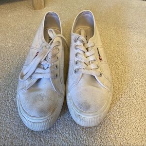 Superga white platform shoes